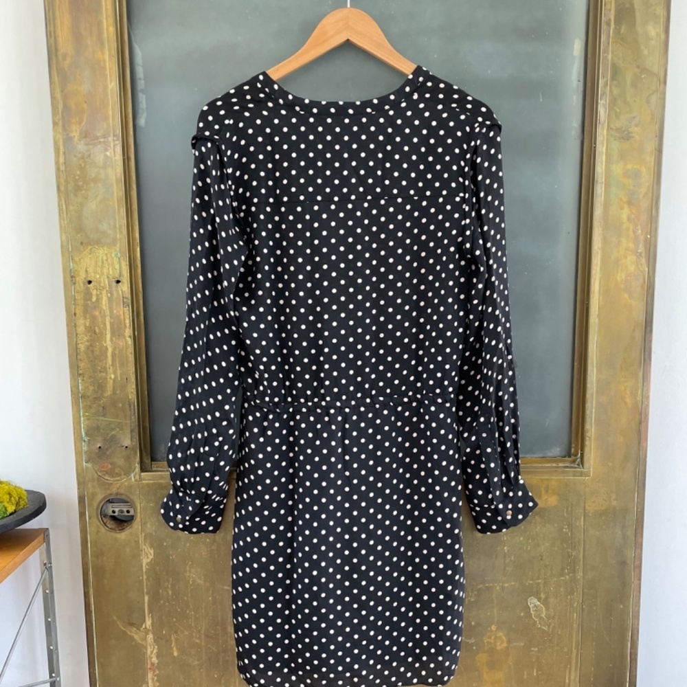 Intermix Black Polka Dot Silk Blend Dress Tie Waist Pockets Size S - Picture 4 of 10